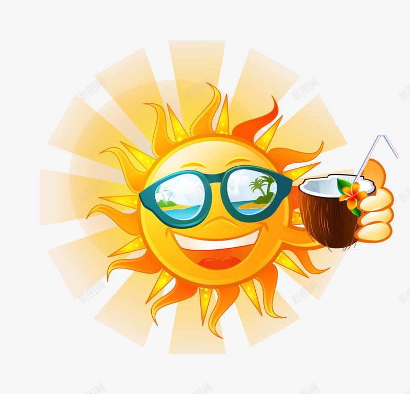 喝椰汁的太阳png免抠素材_88icon https://88icon.com 太阳镜椰汁太阳墨镜夏季矢量图