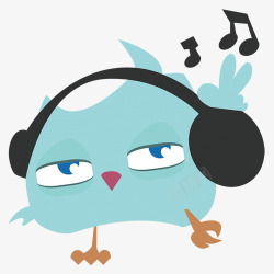 戴耳机听音乐的小鸟素材