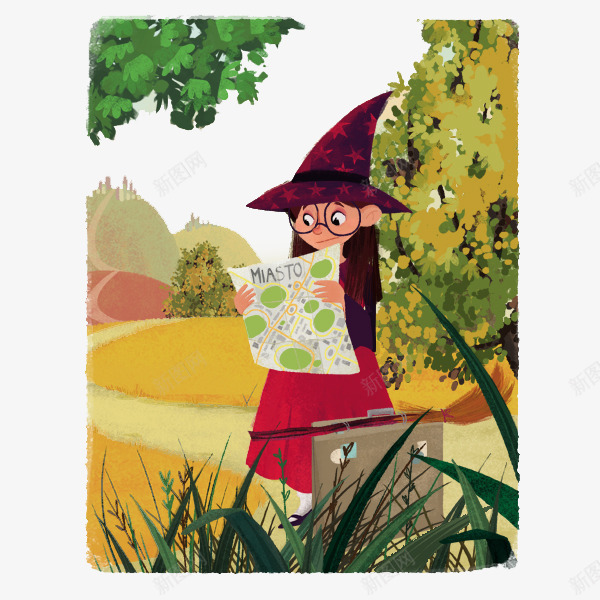 秋日女巫帽装扮女孩png免抠素材_88icon https://88icon.com 女巫帽的女孩 看报的女孩 秋天的树林