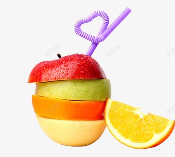 创意水果png免抠素材_88icon https://88icon.com 吸管 梨 橙子 水果组合 苹果