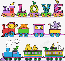 手绘卡通小火车素材