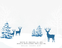 雪地里树木冬季树木麋鹿装饰高清图片