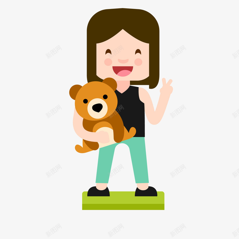 抱着泰迪熊的小女孩矢量图ai免抠素材_88icon https://88icon.com 人物设计 公仔 剪刀手 拍照 拍照小人 泰迪熊 玩具 矢量图