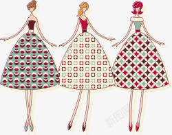 3款复古裙装女子矢量图素材