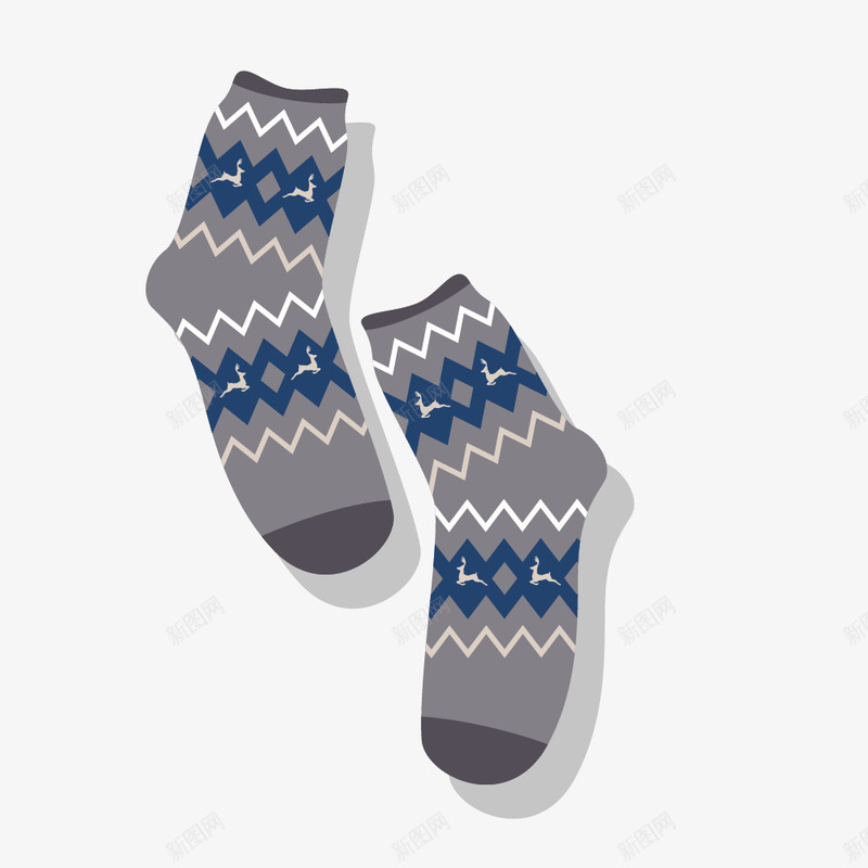冬季袜子png免抠素材_88icon https://88icon.com 保暖 冬季 加棉 手绘 灰色的 蓝色条纹图案 袜子