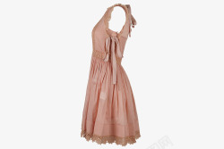 粉色圆领收腰时尚女士连衣裙高清图片
