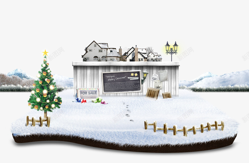 冬季雪地场景png免抠素材_88icon https://88icon.com 冬季雪地 圣诞树 房屋素材 雪地图片
