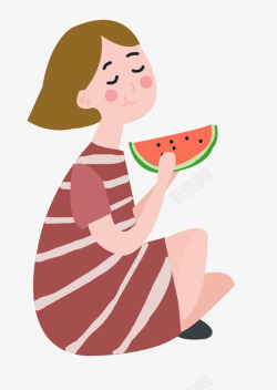吃西瓜的小孩插画夏天夏天的味道吃西瓜的女孩高清图片