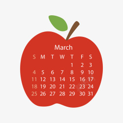红色苹果2018年3月水果日历矢量图素材