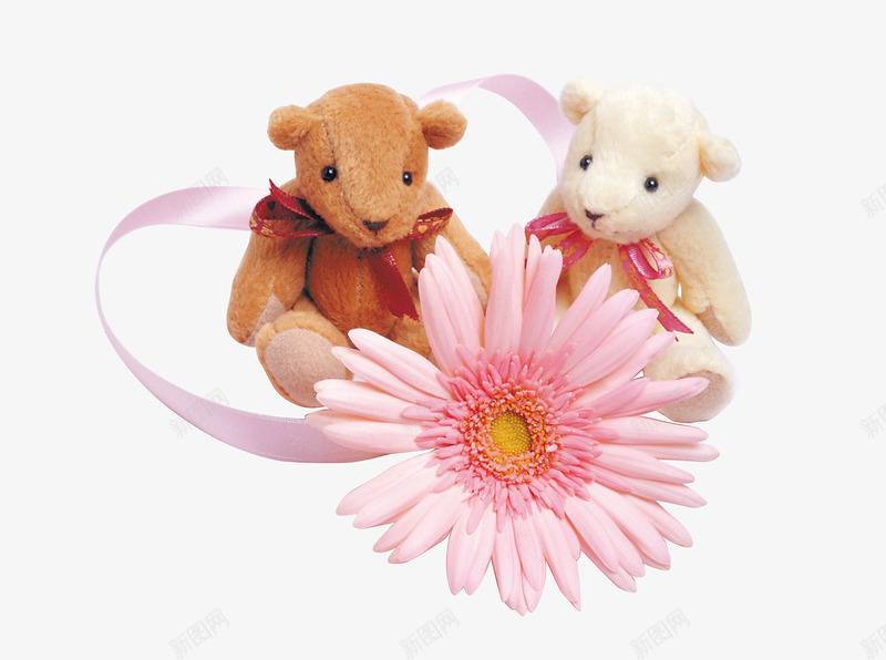 两只小熊png免抠素材_88icon https://88icon.com 产品实物 小熊玩具 花朵 装饰 飘带