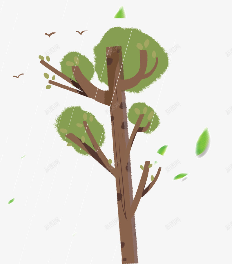 卡通手绘绿色树木雨中的psd免抠素材_88icon https://88icon.com 卡通 叶子 小鸟 手绘 插画 树木 绿色 雨中的树木