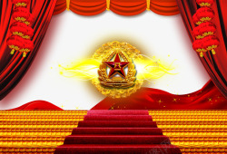 八一军徽节日舞台红色背景素材