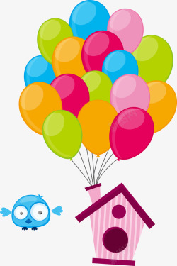 彩色卡通气球与蓝色小鸟矢量图素材
