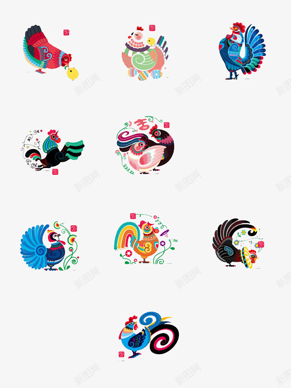 卡通鸡的组合png免抠素材_88icon https://88icon.com 卡通 组合 节日 鸡