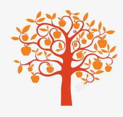 卡通手绘橘色的苹果树素材