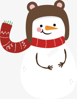 冬季堆雪人手绘卡通系红围巾雪人高清图片