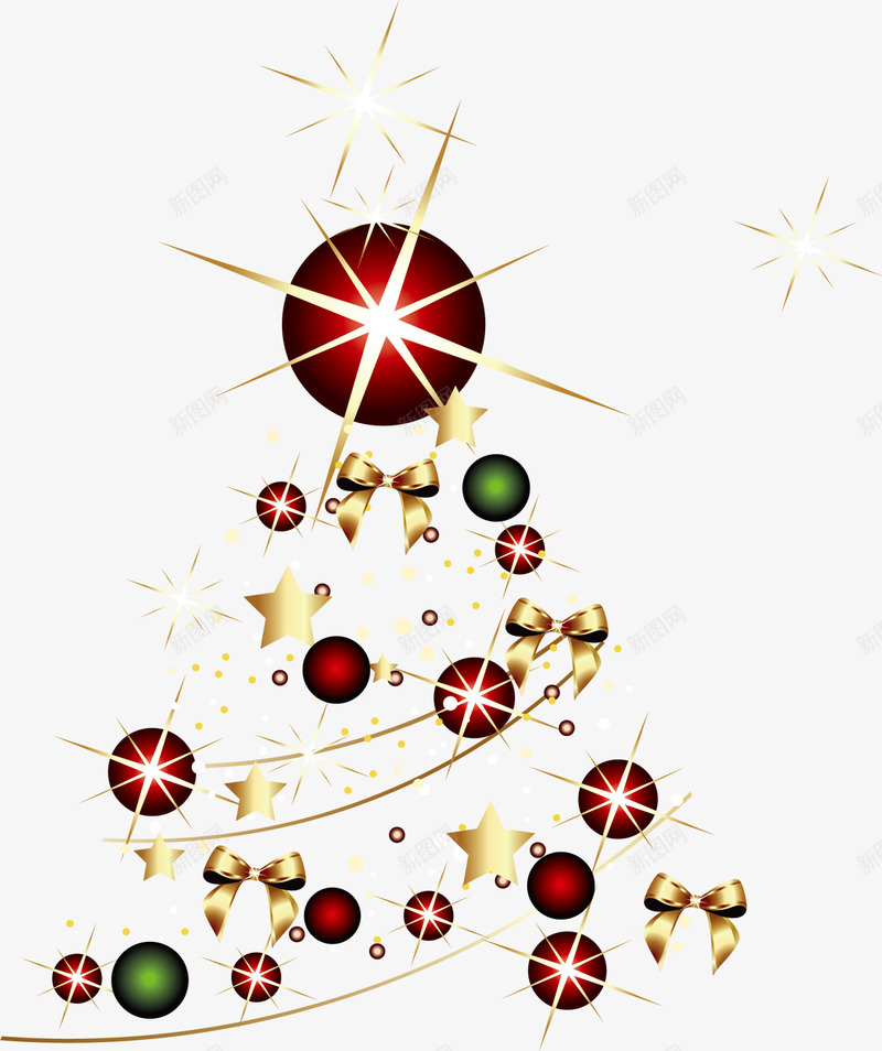 圣诞节金色圣诞树png免抠素材_88icon https://88icon.com 创意圣诞树 圣诞节 红色圆球 金色光晕 金色圣诞树 金色星星