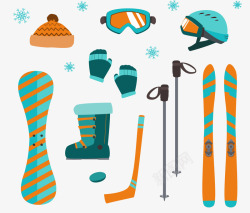 蓝色冬季滑雪装备素材