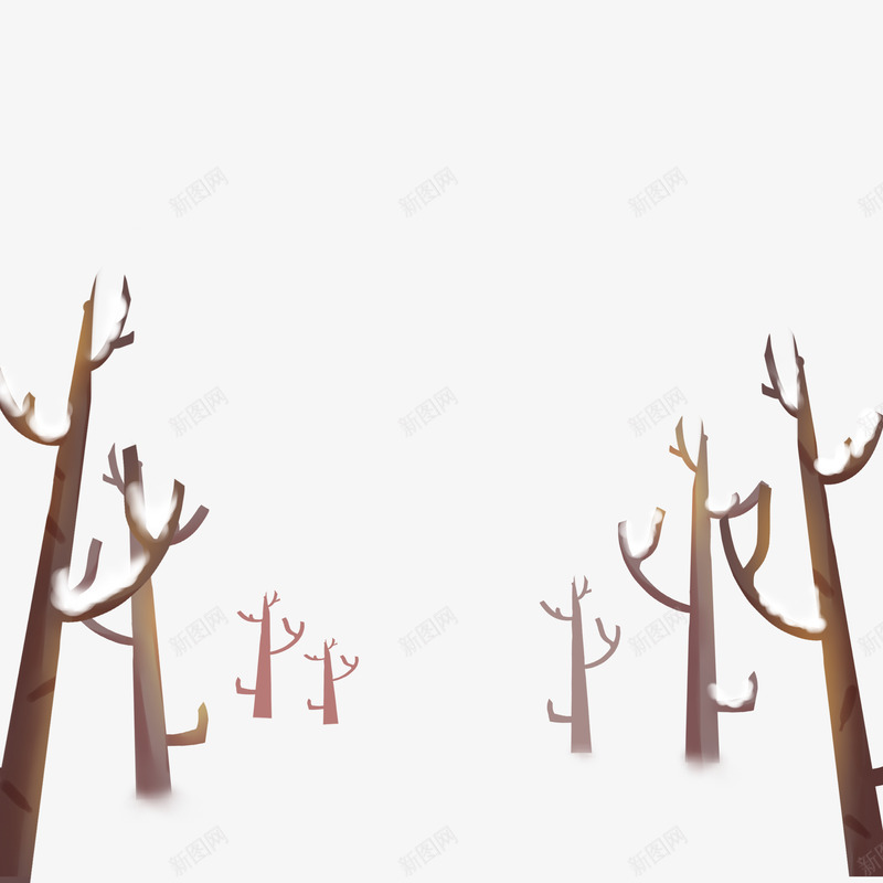 卡通树psd免抠素材_88icon https://88icon.com PNG图 PNG图下载 冬季植物 创意卡通 卡通 卡通插图 插图 枯树 树 覆盖雪的树