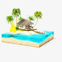 立体帆船椰子树岛屿素材