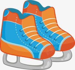 蓝橘色冬季滑冰鞋矢量图素材