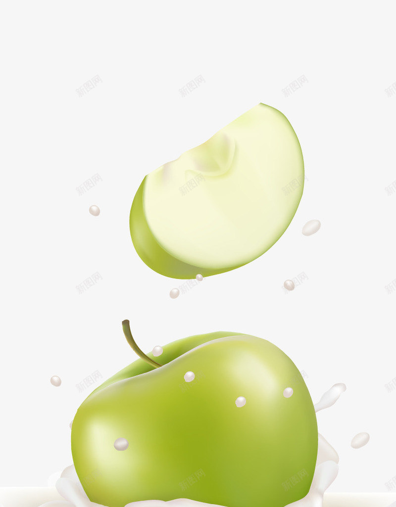 牛奶苹果水果png免抠素材_88icon https://88icon.com 卡通水果 卡通牛奶 液体 背景装饰 青苹果