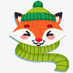 橙绿色卡通冬季动物狐狸矢量图素材