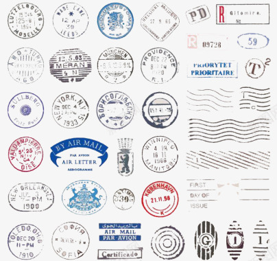 不同国家邮标组合图标图标