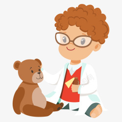 卡通男孩医生与玩具熊素材