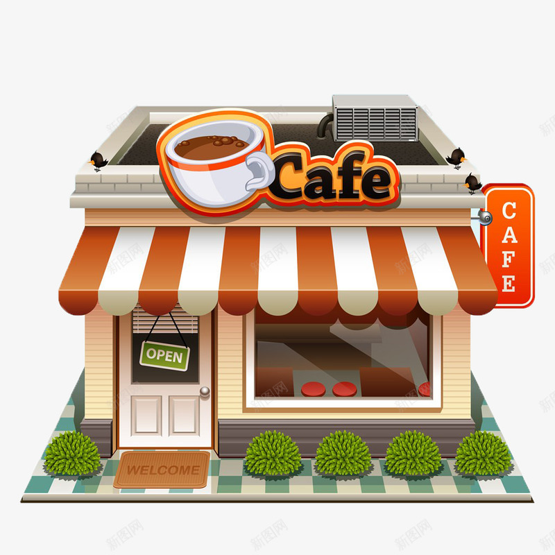 咖啡店铺商业立体建筑png免抠素材_88icon https://88icon.com 咖啡店 商业 建筑 立体