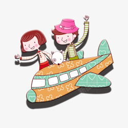 卡通儿童坐飞机装饰图案素材