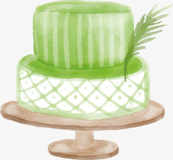 绿色手绘水彩蛋糕素材