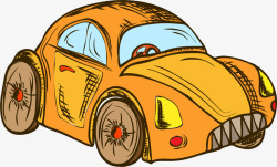黄色手绘玩具汽车素材