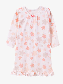 粉色长袖纯棉睡裙藤之木工房儿童睡衣裙夏季长袖高清图片