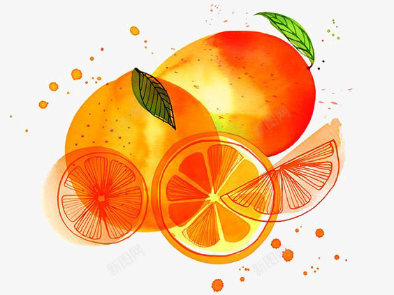 水彩橘子png免抠素材_88icon https://88icon.com 创意水果 喷溅 橘子 橙子 橙子瓣 橙色水墨 甜橙