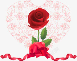 情人节心形丝带红色玫瑰素材