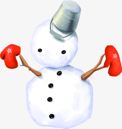 手绘冬季可爱戴铁帽子的雪人素材