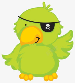 卡通绿色海盗鹦鹉素材