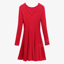 红色甜美V领针织裙子素材