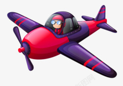 卡通红紫色小飞机小飞行员素材