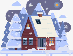 烟炊的房子蓝色卡通夜晚雪屋装饰矢量图高清图片