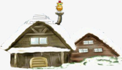 手绘冬季棕色房屋装饰素材