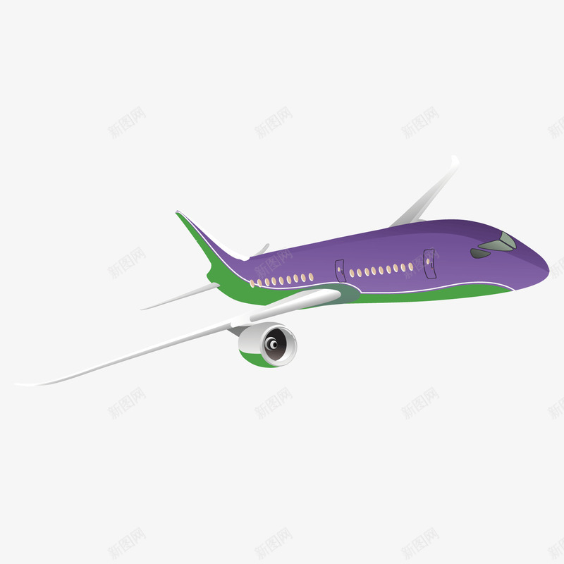 绿紫色卡通客机飞机png免抠素材_88icon https://88icon.com 卡通 客机 绿紫色 飞机