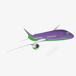 绿紫色卡通客机飞机素材