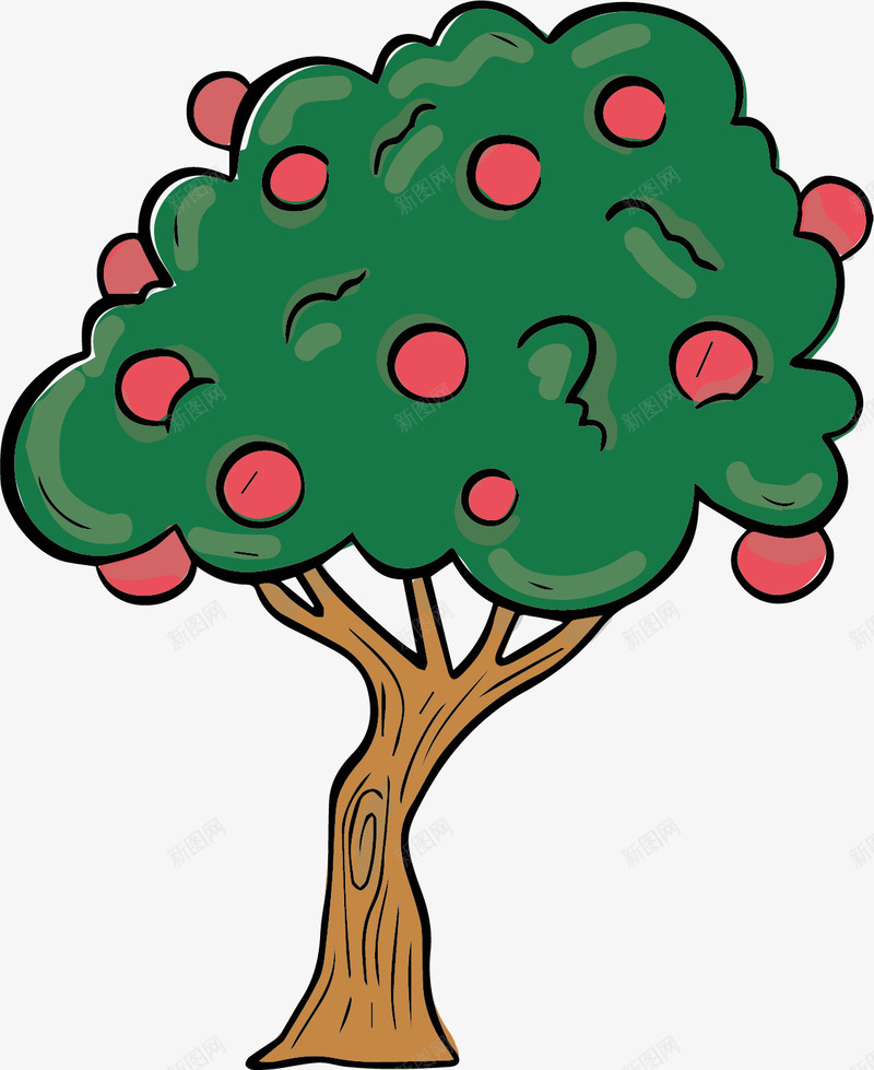 一颗大苹果树矢量图ai免抠素材_88icon https://88icon.com 卡通 叶子 植物 水果 红色 绿色 苹果 矢量图