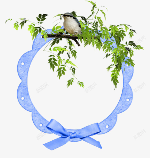 创意手绘合成蓝色的蝴蝶结植物小鸟png免抠素材_88icon https://88icon.com 创意 合成 小鸟 植物 蓝色 蝴蝶结
