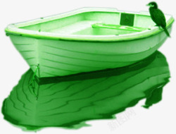 绿色艺术水彩小船小鸟素材