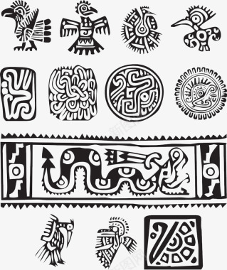古典墨西哥动物花纹图标图标