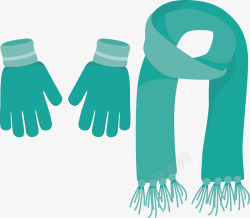 冬季绿色毛线围巾手套矢量图素材