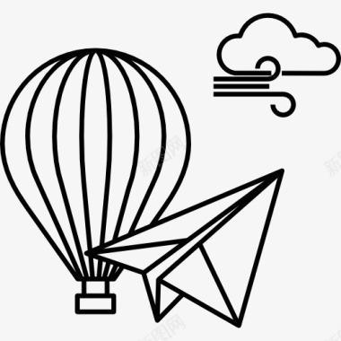 热气球的纸飞机和风图标图标